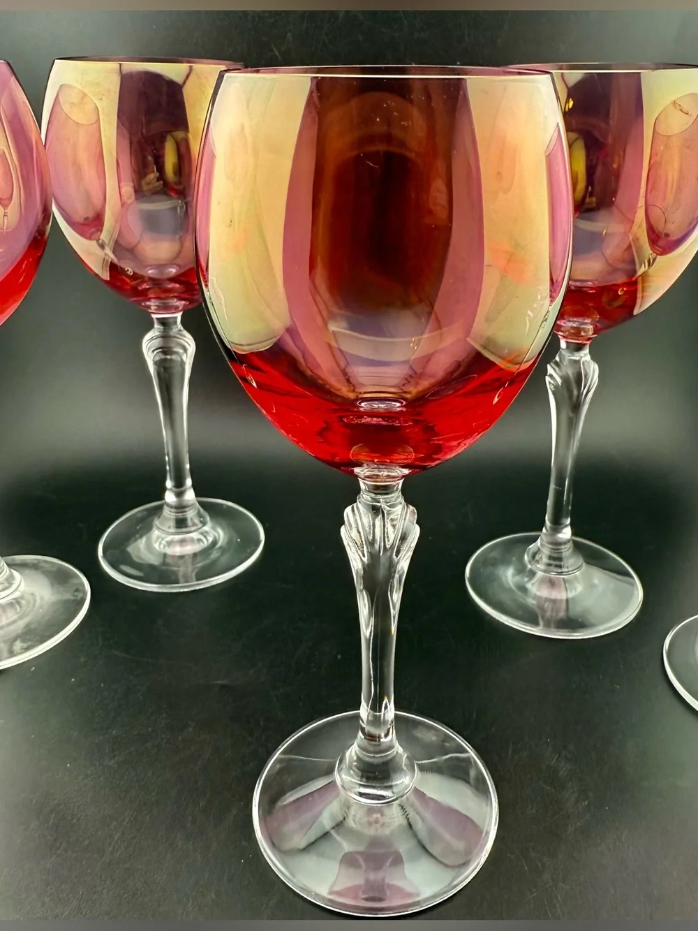 5 Colony Bijoux Pink (Iridescent) wine glasses. 8oz